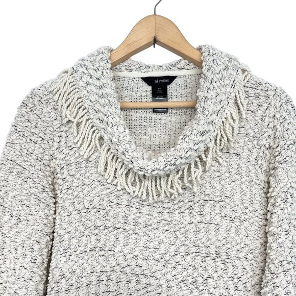 Ali Miles Cowl Neck Textured Sweater Womens PM Fringe Accents Soft Chic Modern - Picture 2 of 11